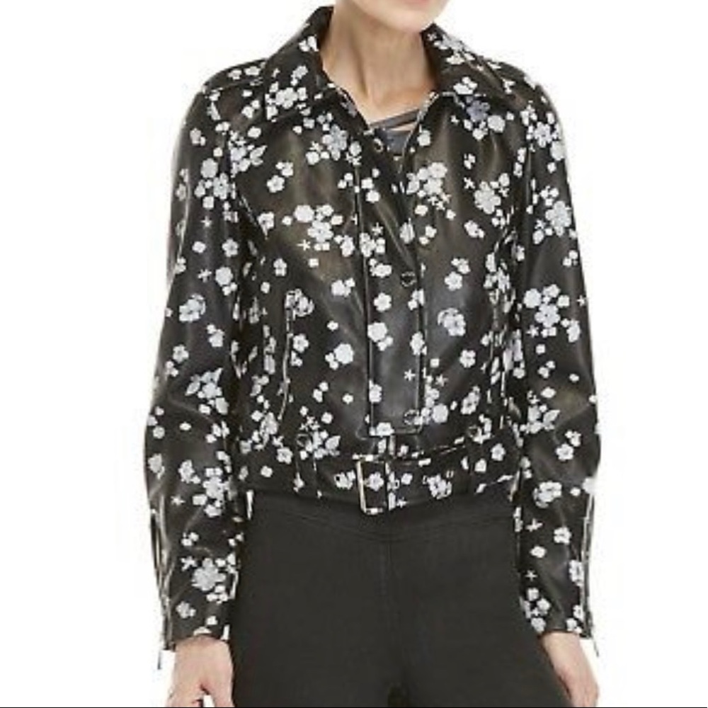 MICHAEL Michael Kors Leather Floral Moto Jacket